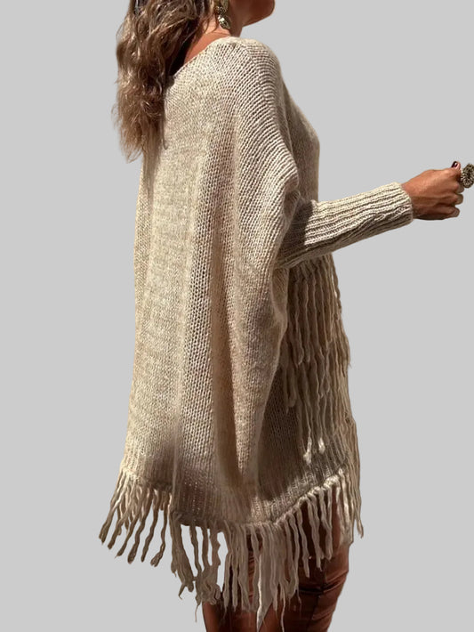 Fringe Detail Long Sleeve Sweater with Pockets | The Nichole Collection