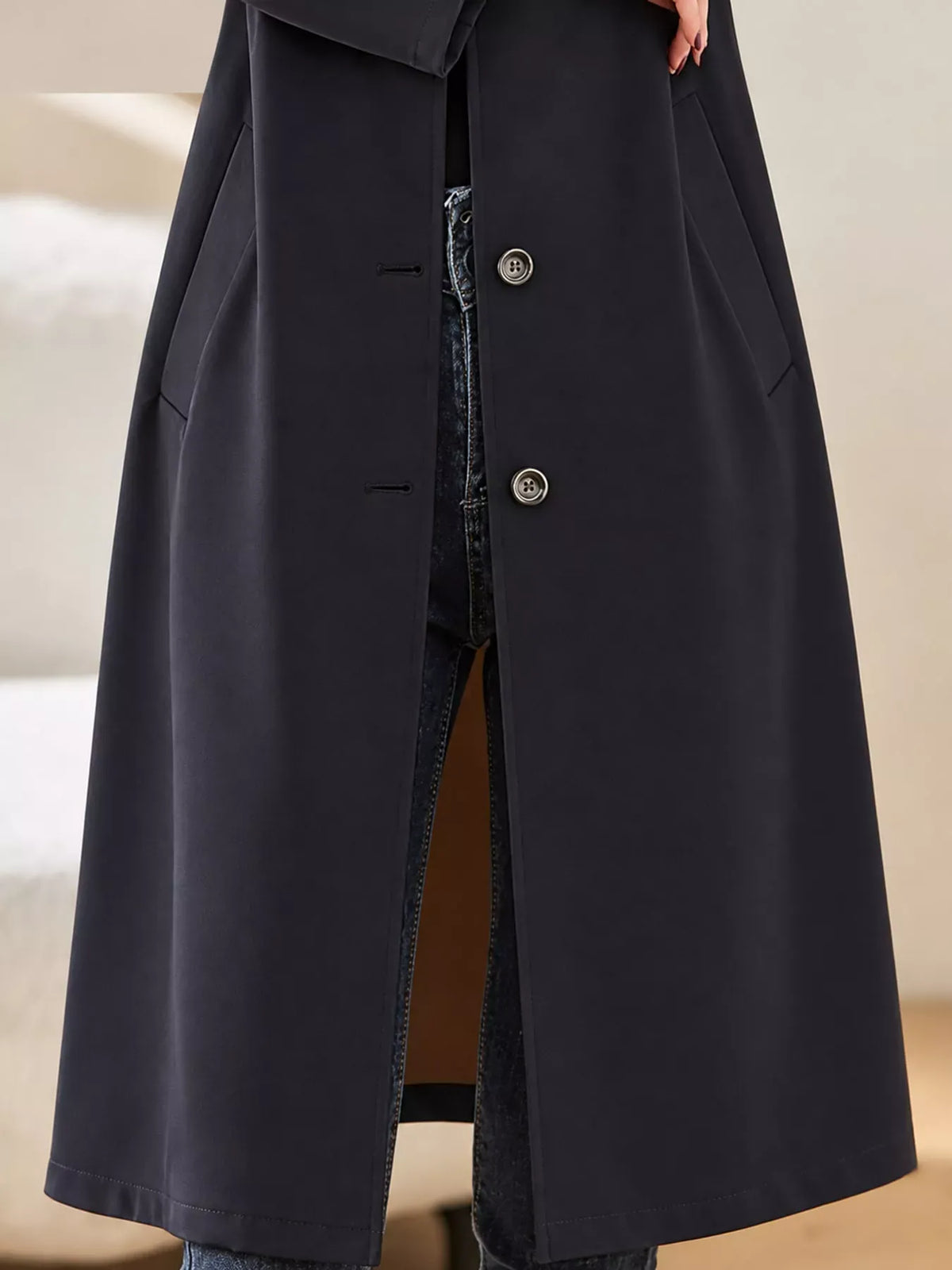 Single-Breasted Button-Front Coat - Camel-Lined / M