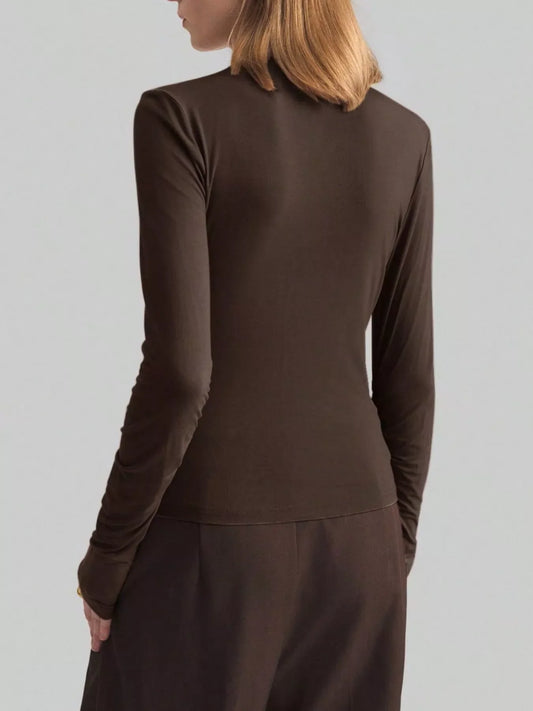 Elegant Drape Front Long Sleeve Top – Ruched Funnel Neck Top Shirts & Tops The Nichole Collection - Official Site