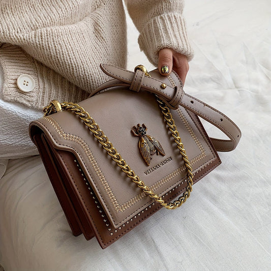 Elegant Vegan Leather Bee Pendant Handbag | The Nichole Collection