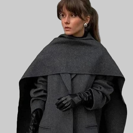 European Style Single-Breasted Wool Coat with Scarf Accent Grey / S Coats The Nichole Collection - Official Site