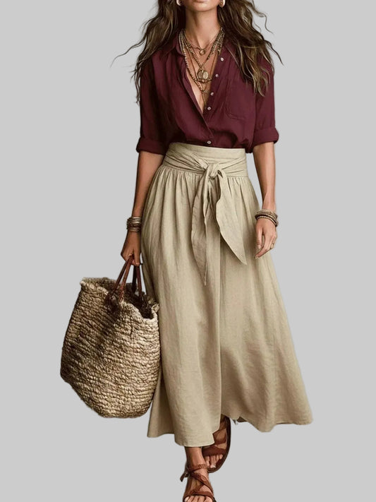 Women's Button-Up Shirt and Skirt Two-Piece Set | The Nichole Collection