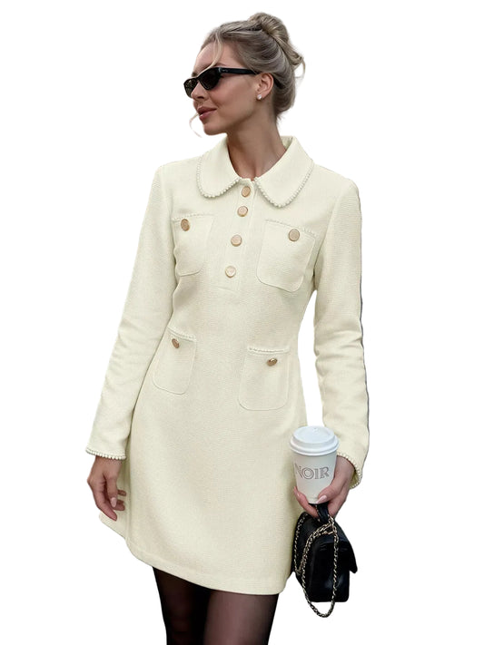 Peter Pan Collar Button-Front Tweed Mini Dress | The Nichole Collection