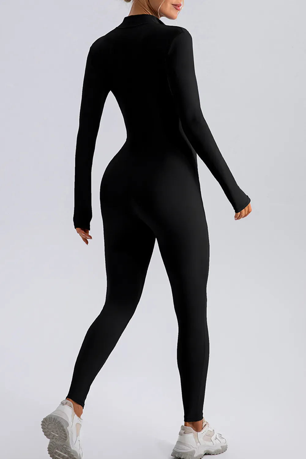 Half-Zip Mock-Neck Active Jumpsuit - Dark Blue / S