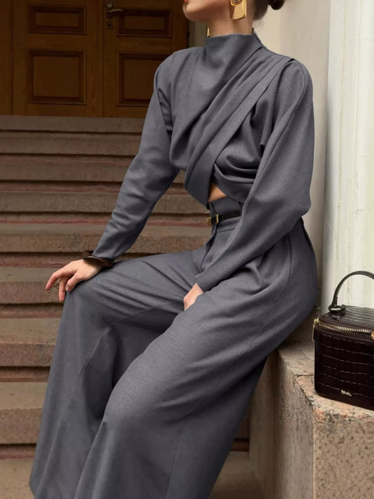 Draped Crop Top and Wide-Leg Pants Two-Piece Set | The Nichole Collection
