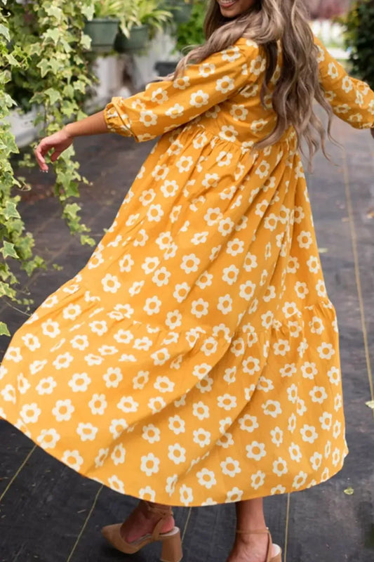 Floral Collared Neck Three-Quarter Sleeve Dress | The Nichole Collection