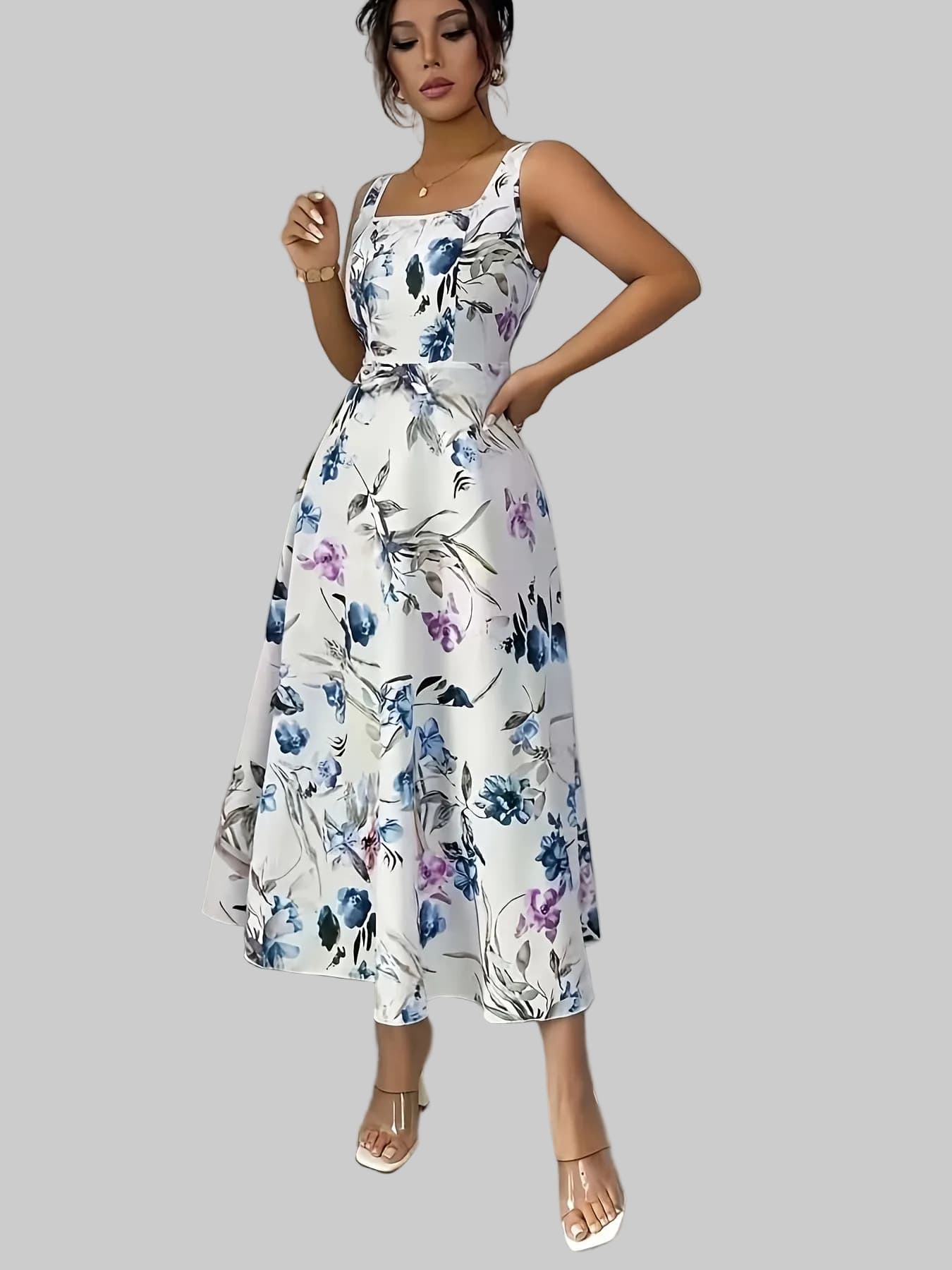 Floral Print Sleeveless Square Neck A-Line Maxi Dress The Nicole Collection
