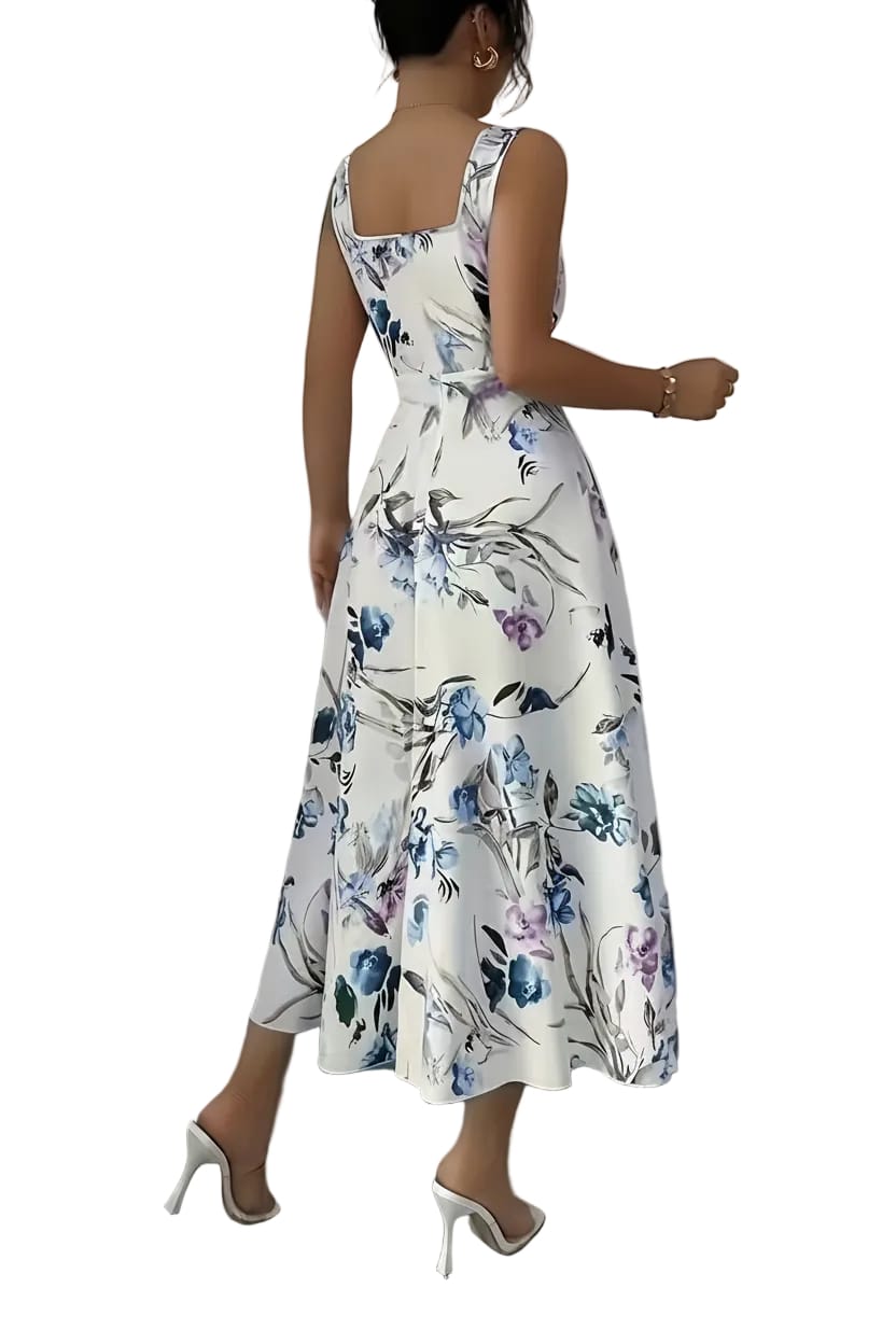 Floral Print Sleeveless Square Neck A-Line Maxi Dress The Nicole Collection