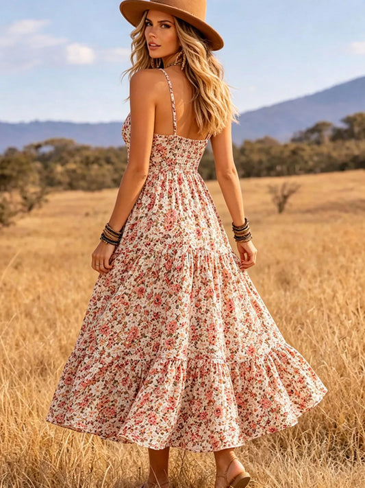 Floral Print Tiered V-Neck Midi Dress The Nichole Collection - Official Site