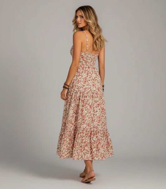 Floral Print Tiered V-Neck Midi Dress The Nichole Collection - Official Site