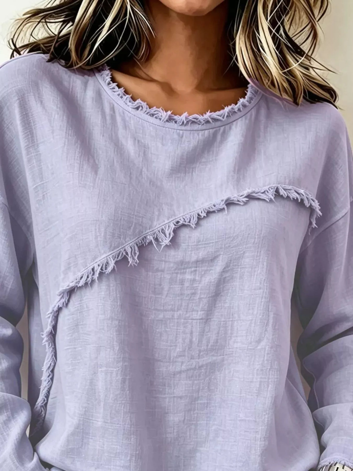 Frayed Hem Dropped Shoulder Blouse | The Nichole Collection