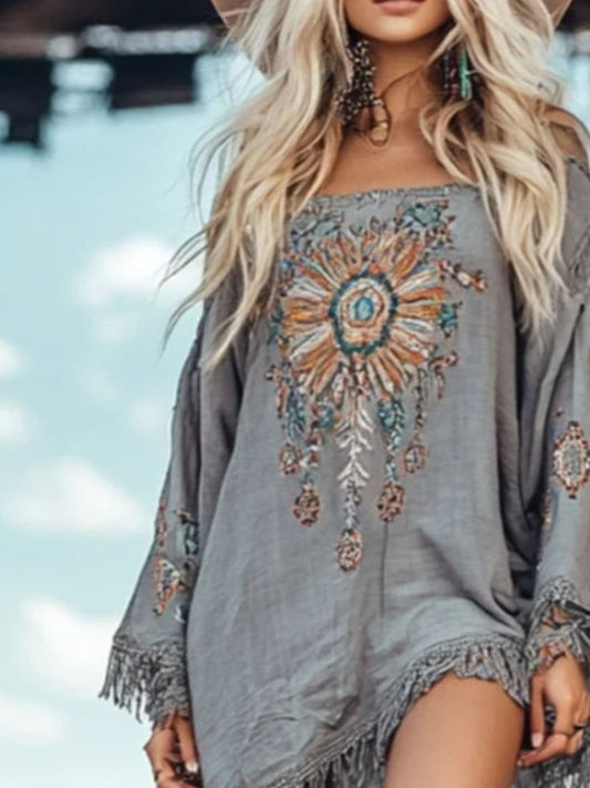 Fringe Hem Long Sleeve Mini Dress Mini Dresses The Nichole Collection - Official Site