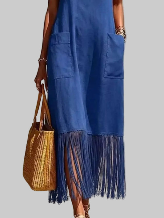 Fringe V-Neck Spaghetti Strap Dress The Nichole Collection
