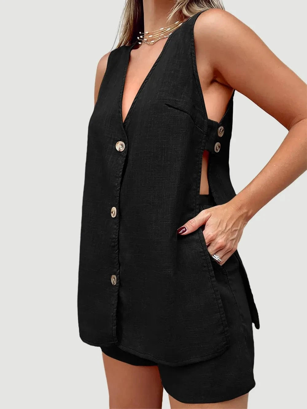 Full Size Button Up Top and Shorts Set The Nichole Collection
