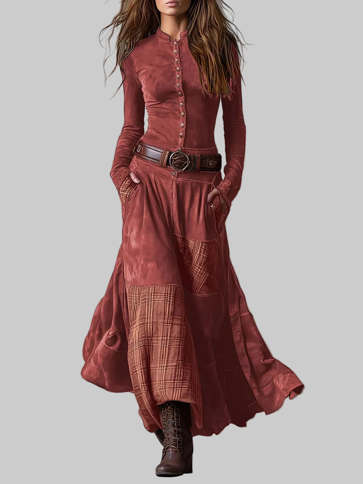 Plaid Button Front Long Sleeve Dress The Nichole Collection - Official Site
