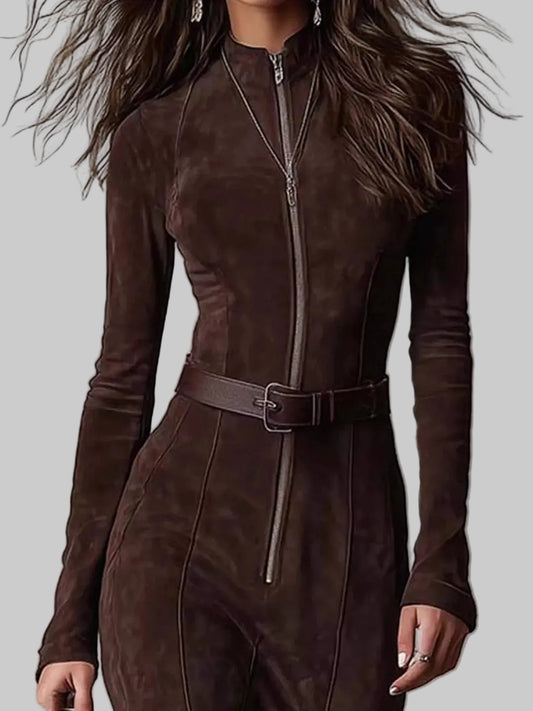 Contouring Zipper Front Long Sleeve Slit Maxi Dress The Nichole Collection - Official Site