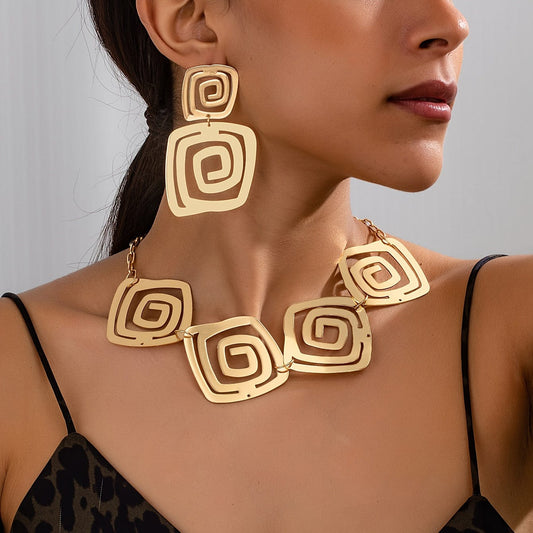 Geometric Spiral Hollow Necklace & Hanging Stud Earrings Set | The Nichole Collection