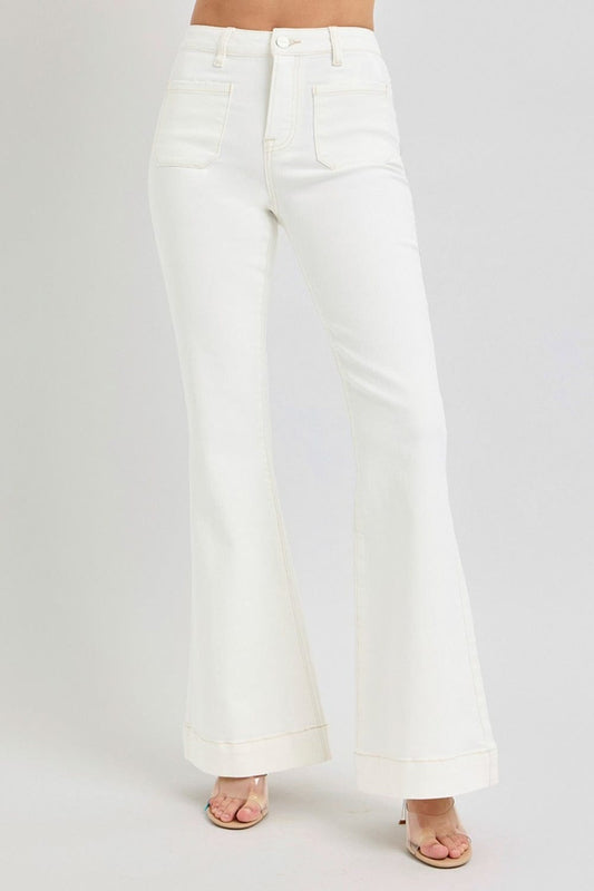 High Rise Front Patch Pocket Flare Jeans Cream / 0(24) The Nichole Collection