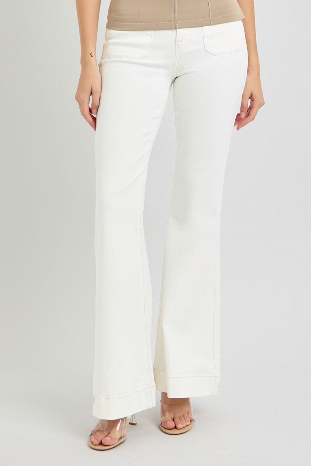 High Rise Front Patch Pocket Flare Jeans The Nichole Collection