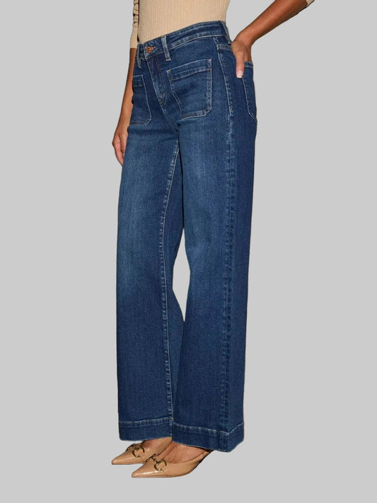 High Rise Front Pocket Patch Wide Leg Jeans Jeans The Nichole Collection - Official Site