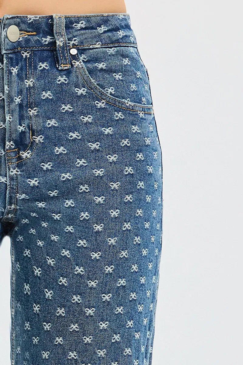 High Rise Wide Leg Bow Embroidered Jeans Jeans The Nichole Collection - Official Site