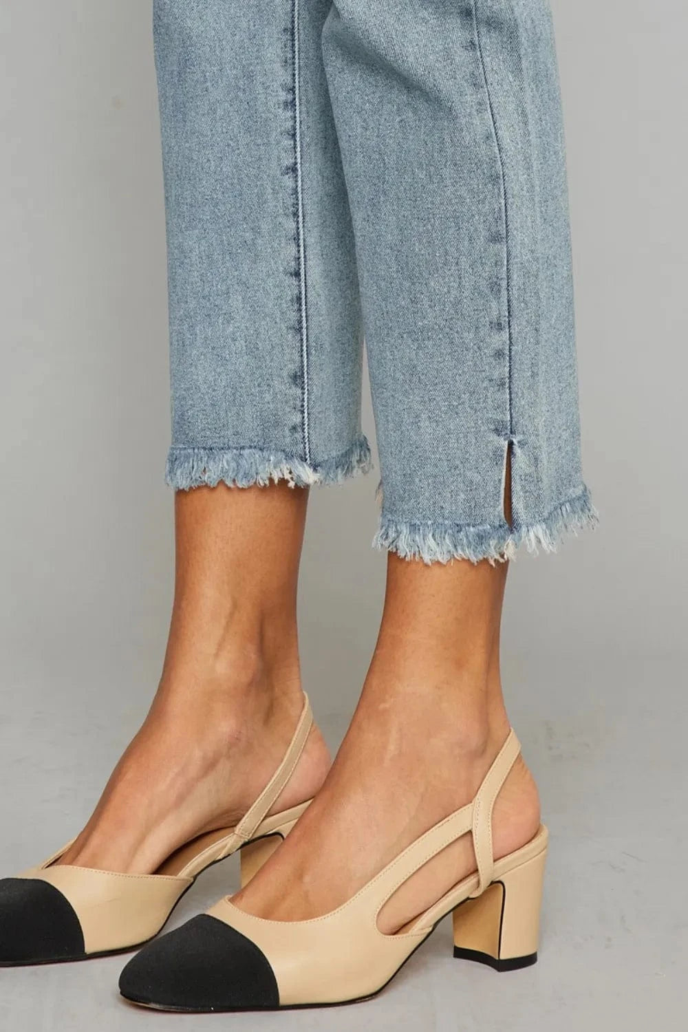 High Waist Button Fly Raw Hem Cropped Straight Jeans The Nichole Collection