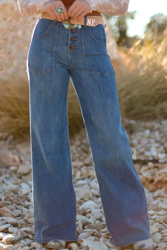 High-Waisted Wide-Leg Button-Front Jeans Jeans The Nichole Collection - Official Site