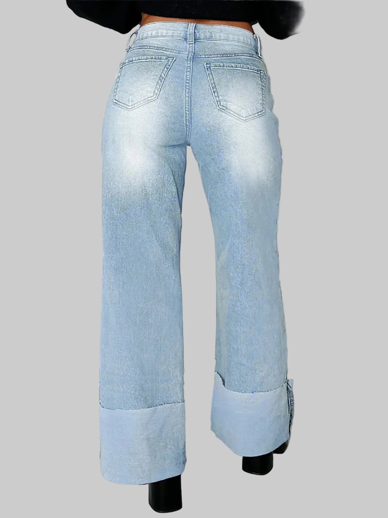 High-Waisted Wide-Leg Jeans with Cuffed Hem Jeans The Nichole Collection - Official Site
