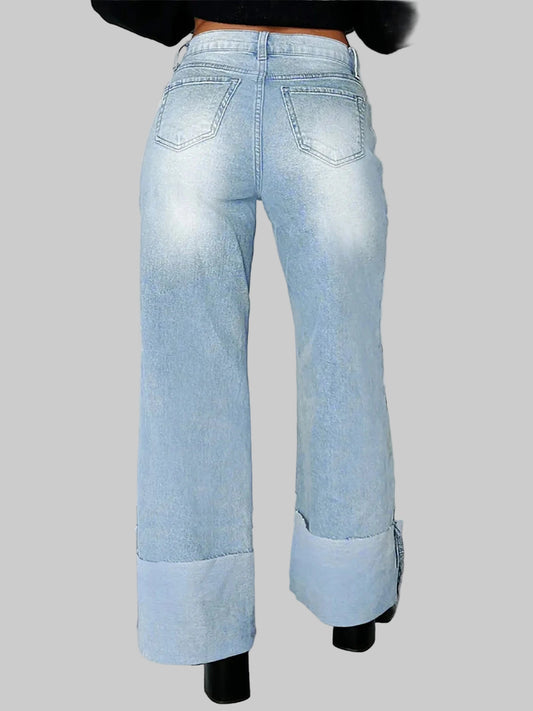 High-Waisted Wide-Leg Jeans with Cuffed Hem Jeans The Nichole Collection - Official Site