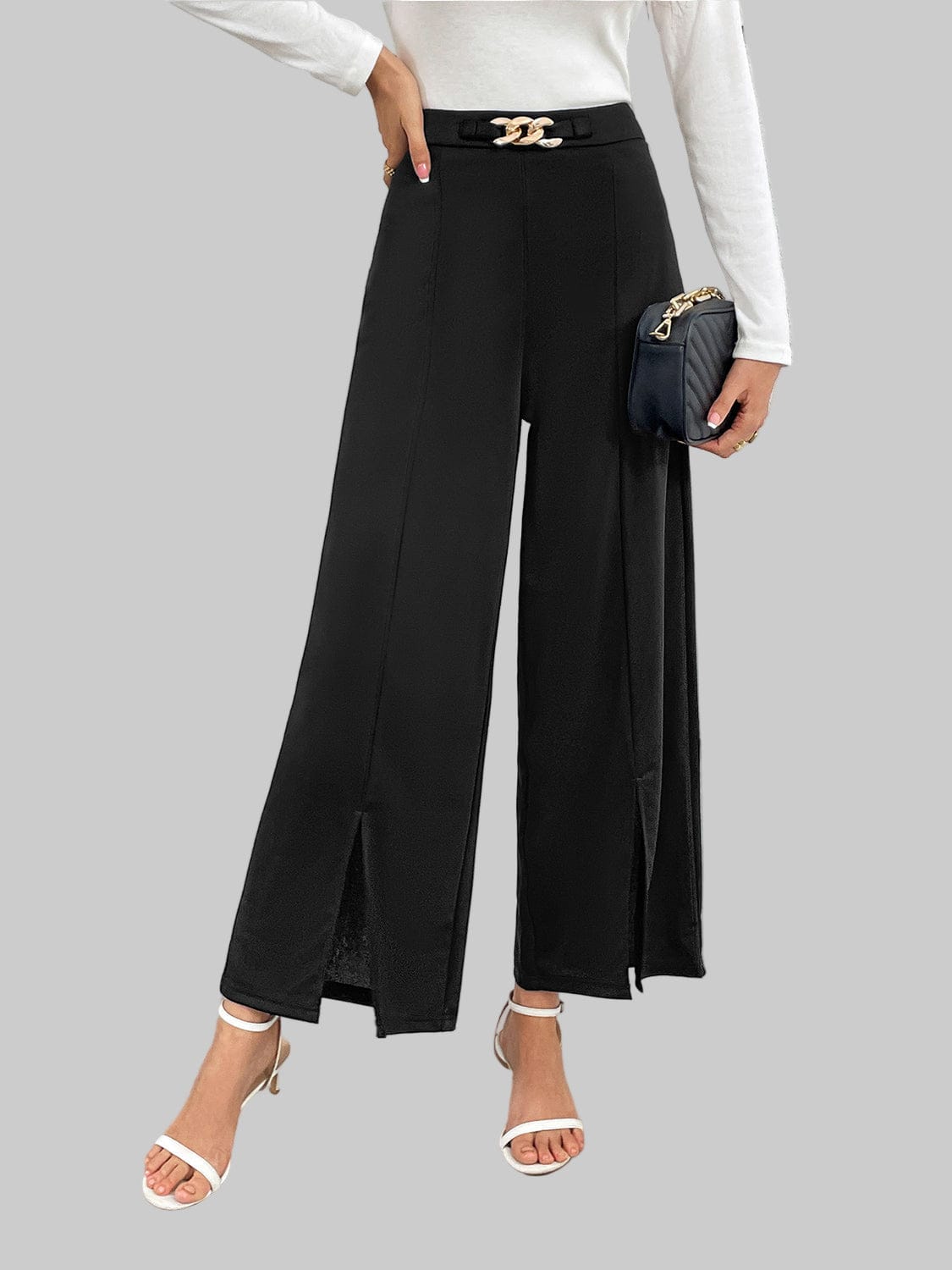 Honey Chain Detail Slit Straight Pants Dress Pants The Nichole Collection - Official Site