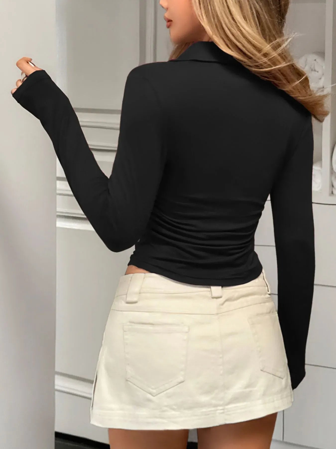 Johnny Collar Long Sleeve T-Shirt Shirts & Tops The Nichole Collection