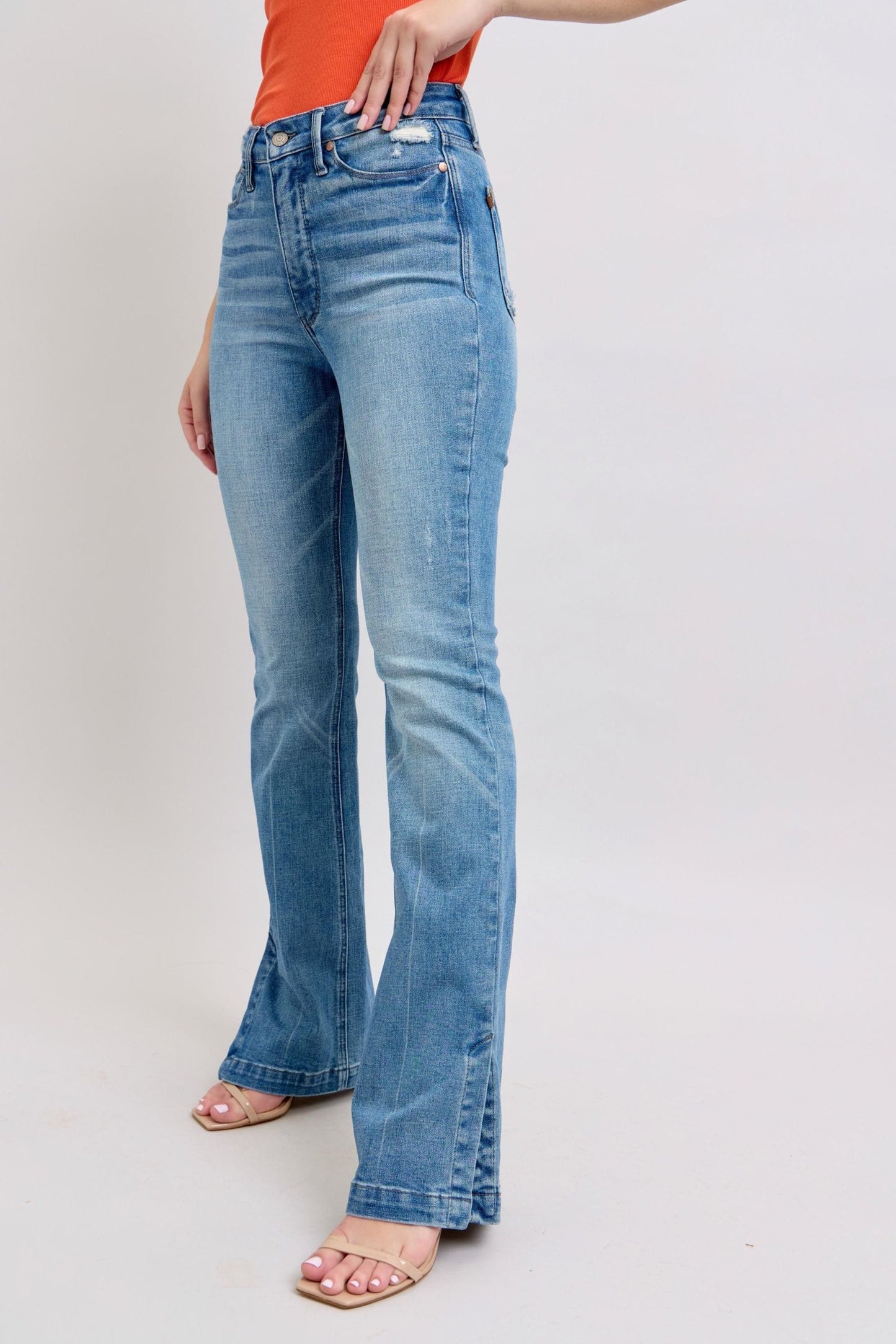 Judy Blue HW Tummy Control Vintage Wash Side Slit Slim Boot Jeans The Nichole Collection