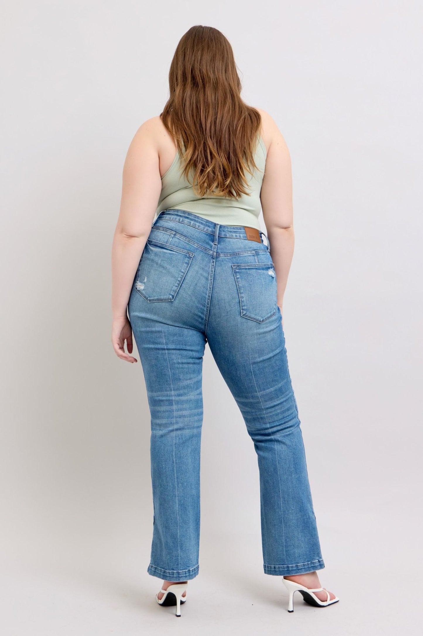 Judy Blue HW Tummy Control Vintage Wash Side Slit Slim Boot Jeans The Nichole Collection