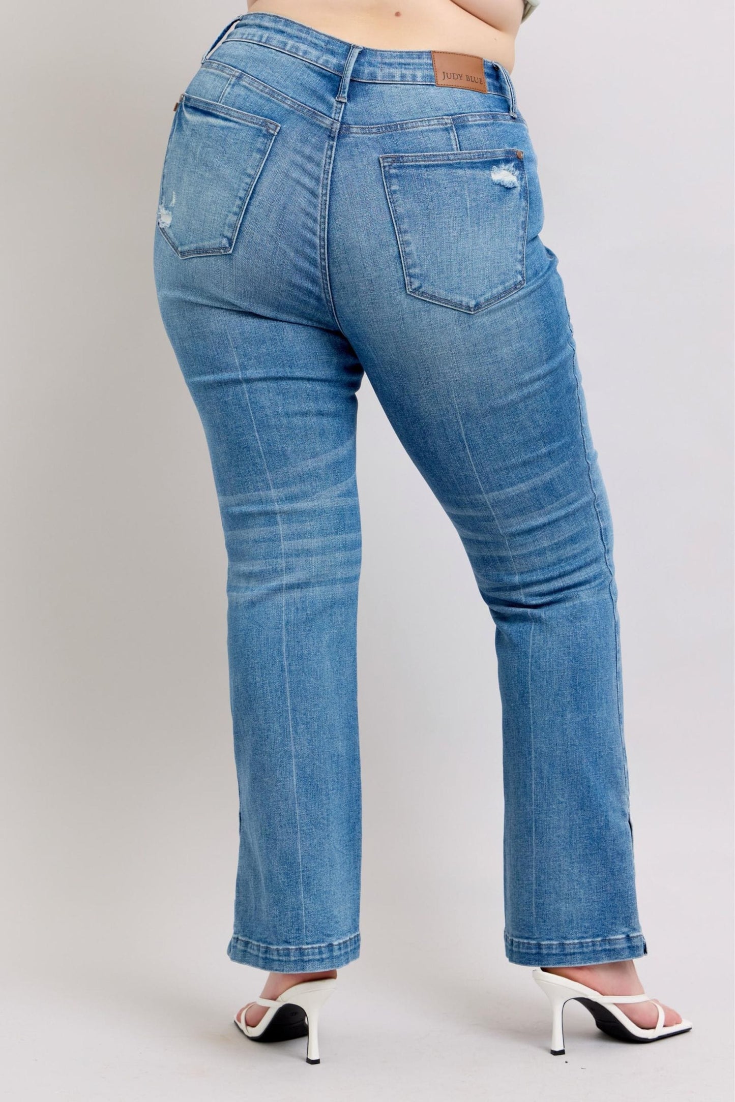 Judy Blue HW Tummy Control Vintage Wash Side Slit Slim Boot Jeans The Nichole Collection