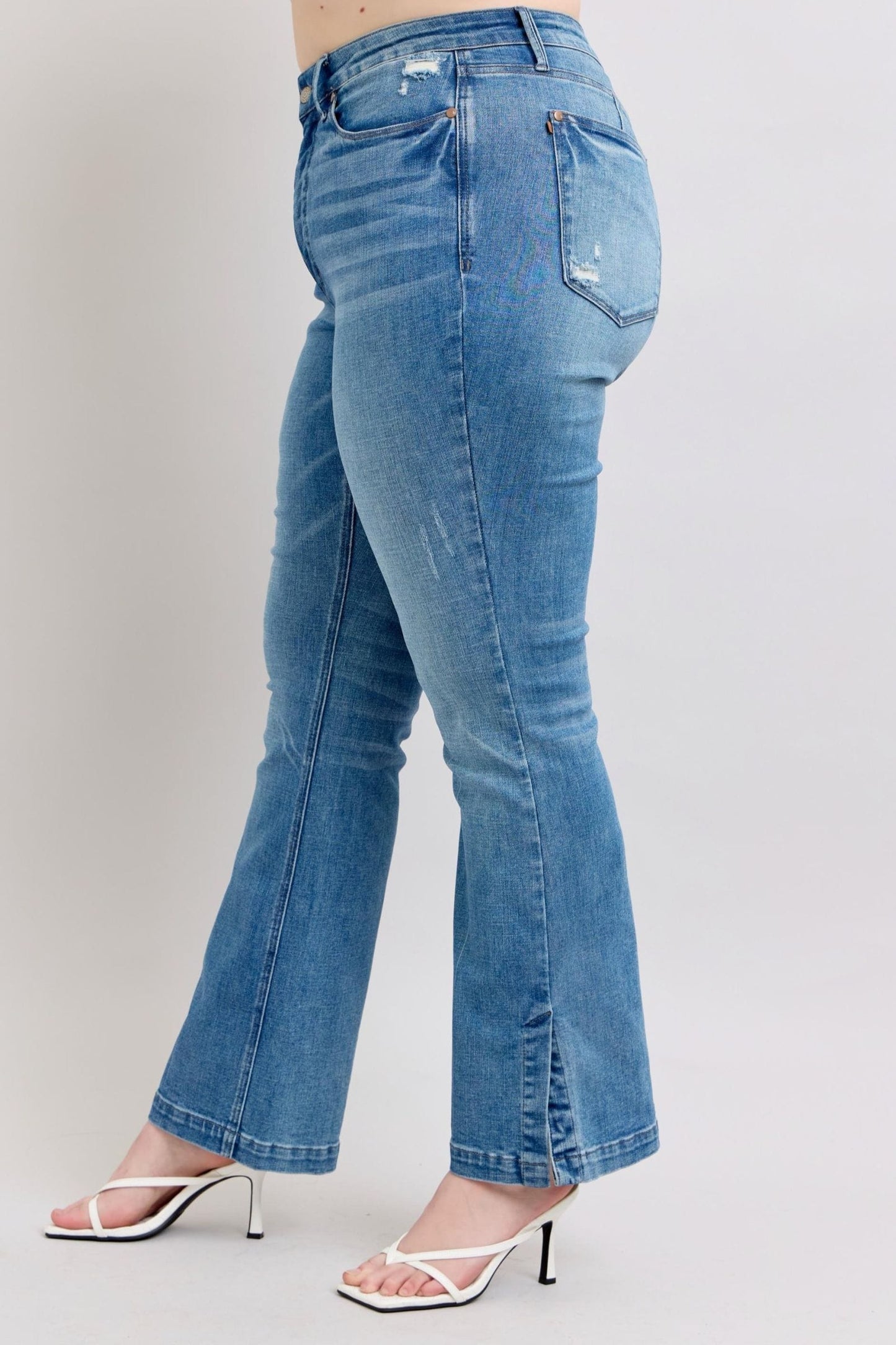 Judy Blue HW Tummy Control Vintage Wash Side Slit Slim Boot Jeans The Nichole Collection