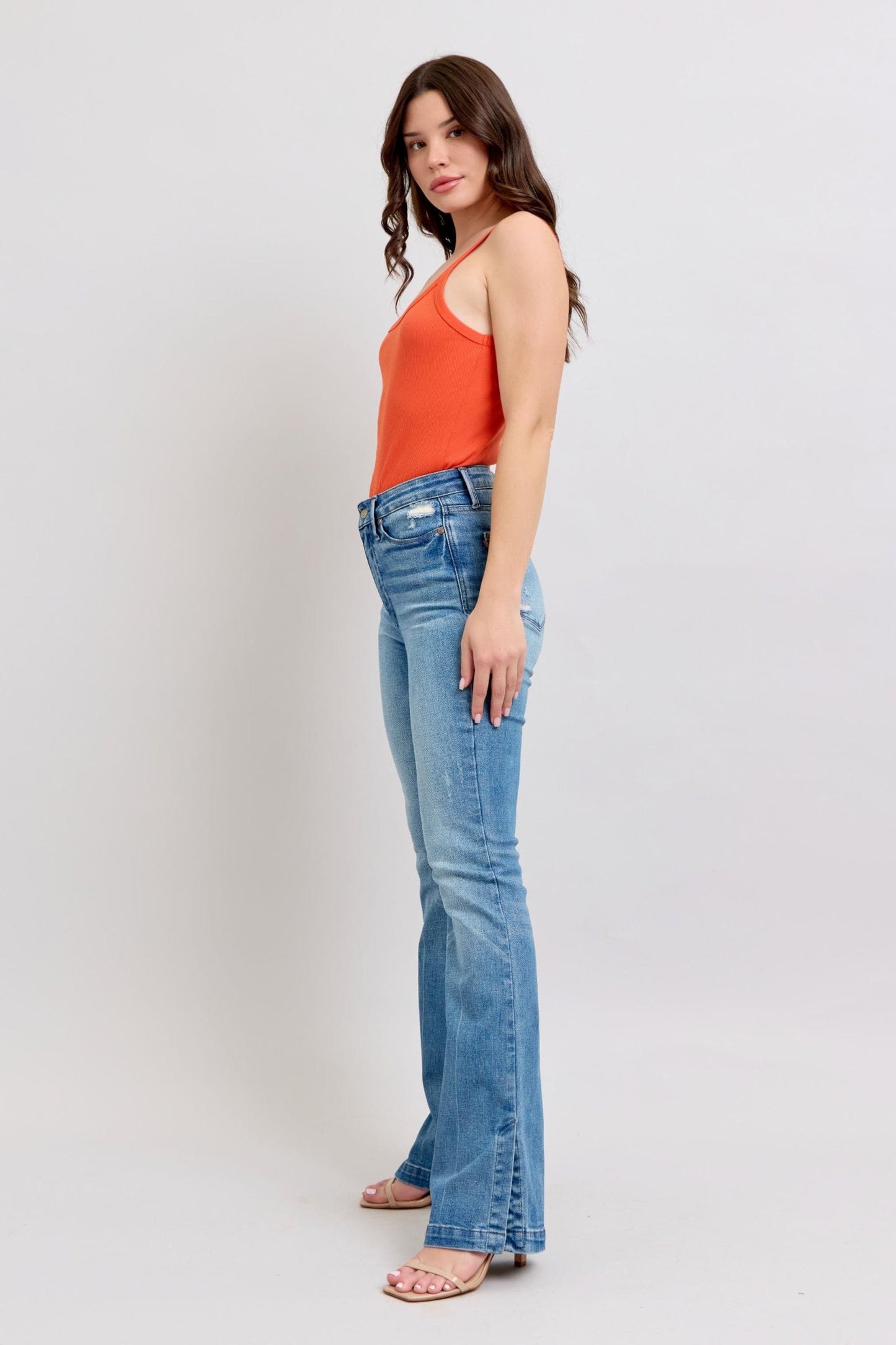 Judy Blue HW Tummy Control Vintage Wash Side Slit Slim Boot Jeans The Nichole Collection
