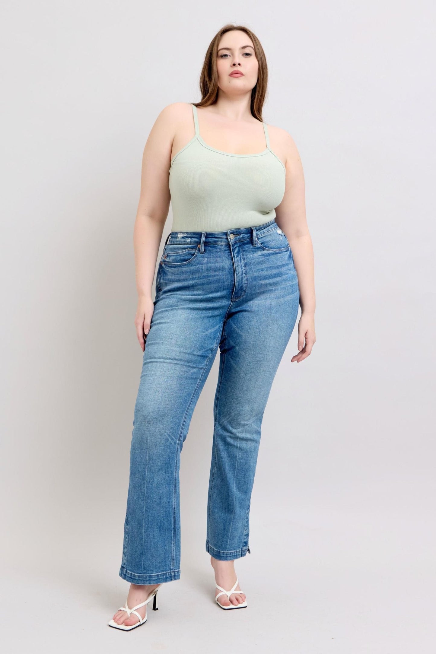 Judy Blue HW Tummy Control Vintage Wash Side Slit Slim Boot Jeans The Nichole Collection