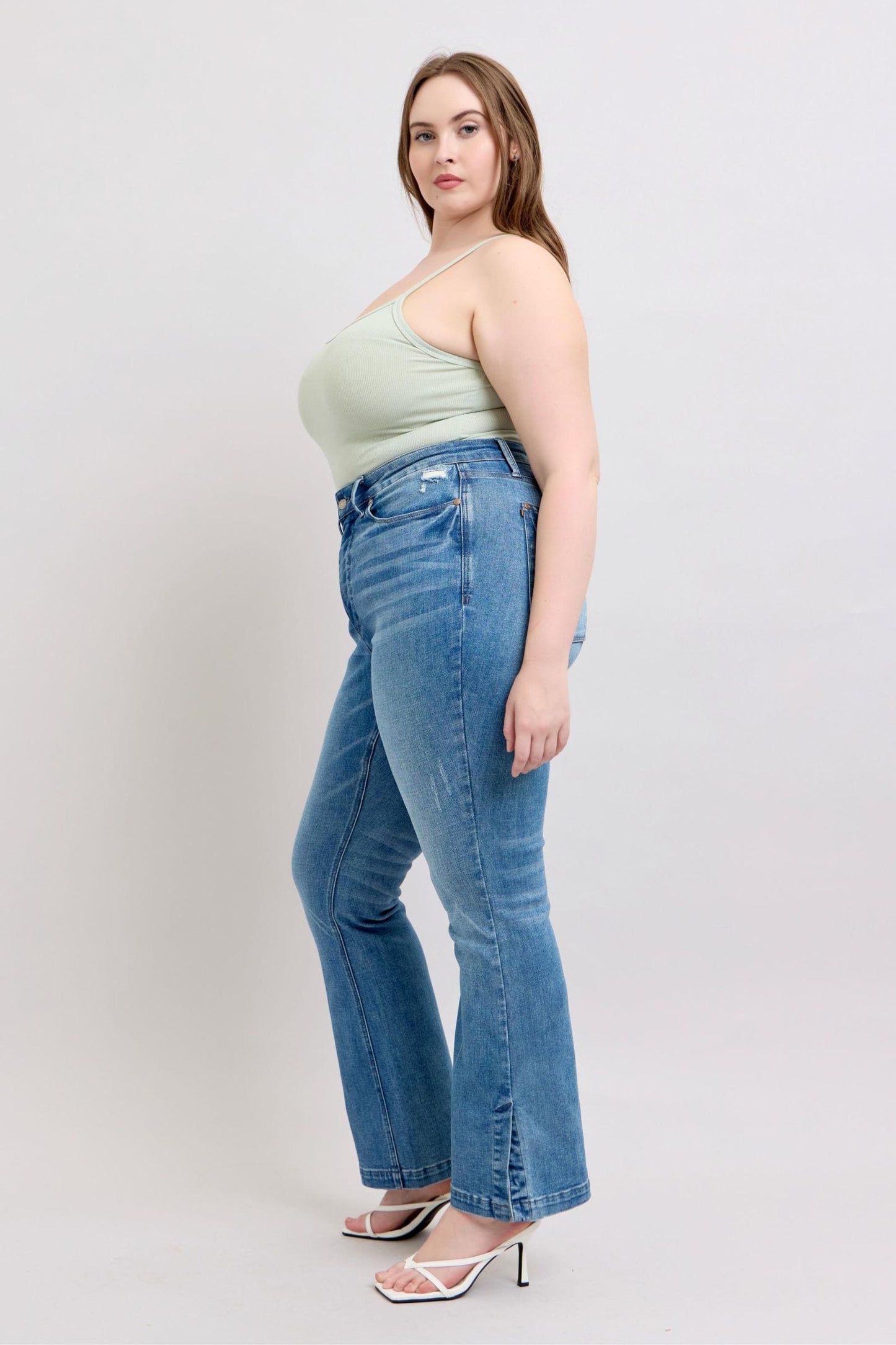 Judy Blue HW Tummy Control Vintage Wash Side Slit Slim Boot Jeans The Nichole Collection