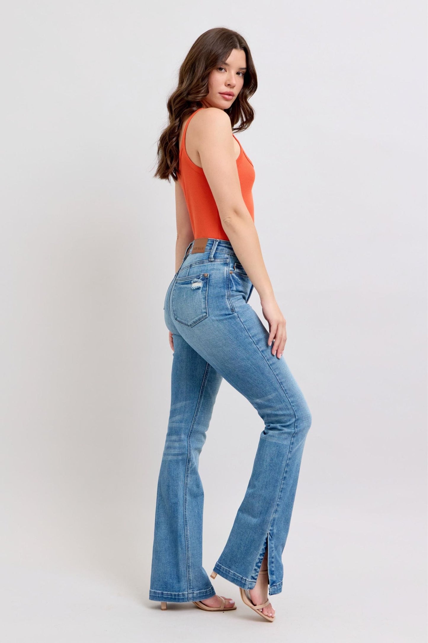 Judy Blue HW Tummy Control Vintage Wash Side Slit Slim Boot Jeans The Nichole Collection