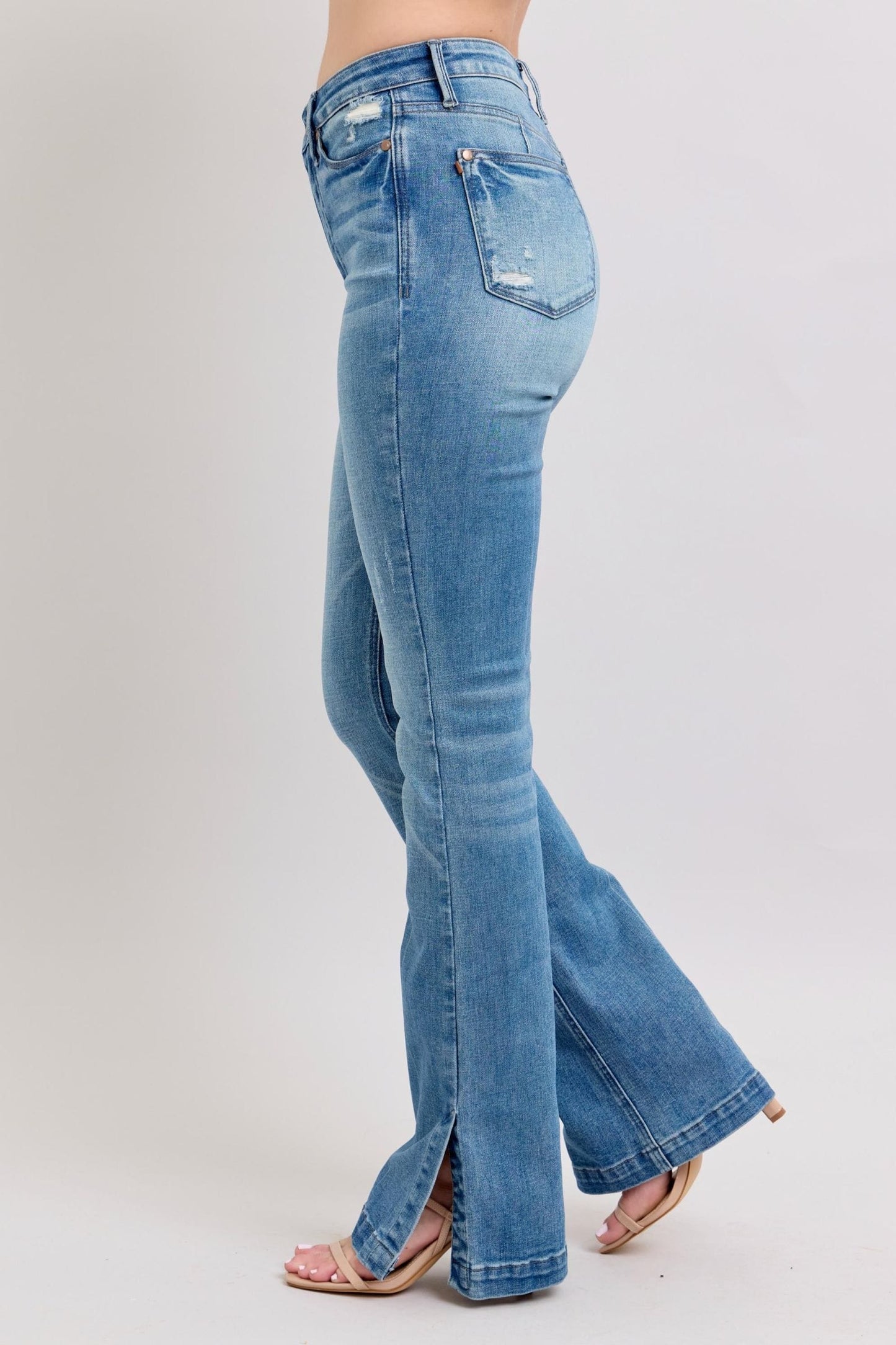 Judy Blue HW Tummy Control Vintage Wash Side Slit Slim Boot Jeans The Nichole Collection