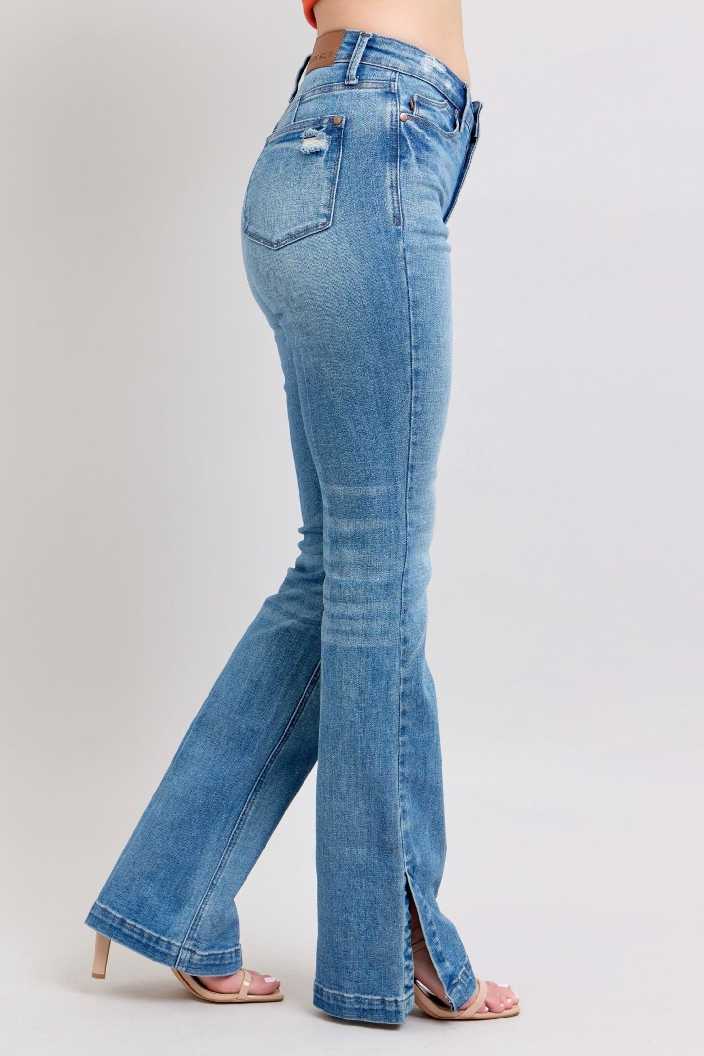 Judy Blue HW Tummy Control Vintage Wash Side Slit Slim Boot Jeans The Nichole Collection