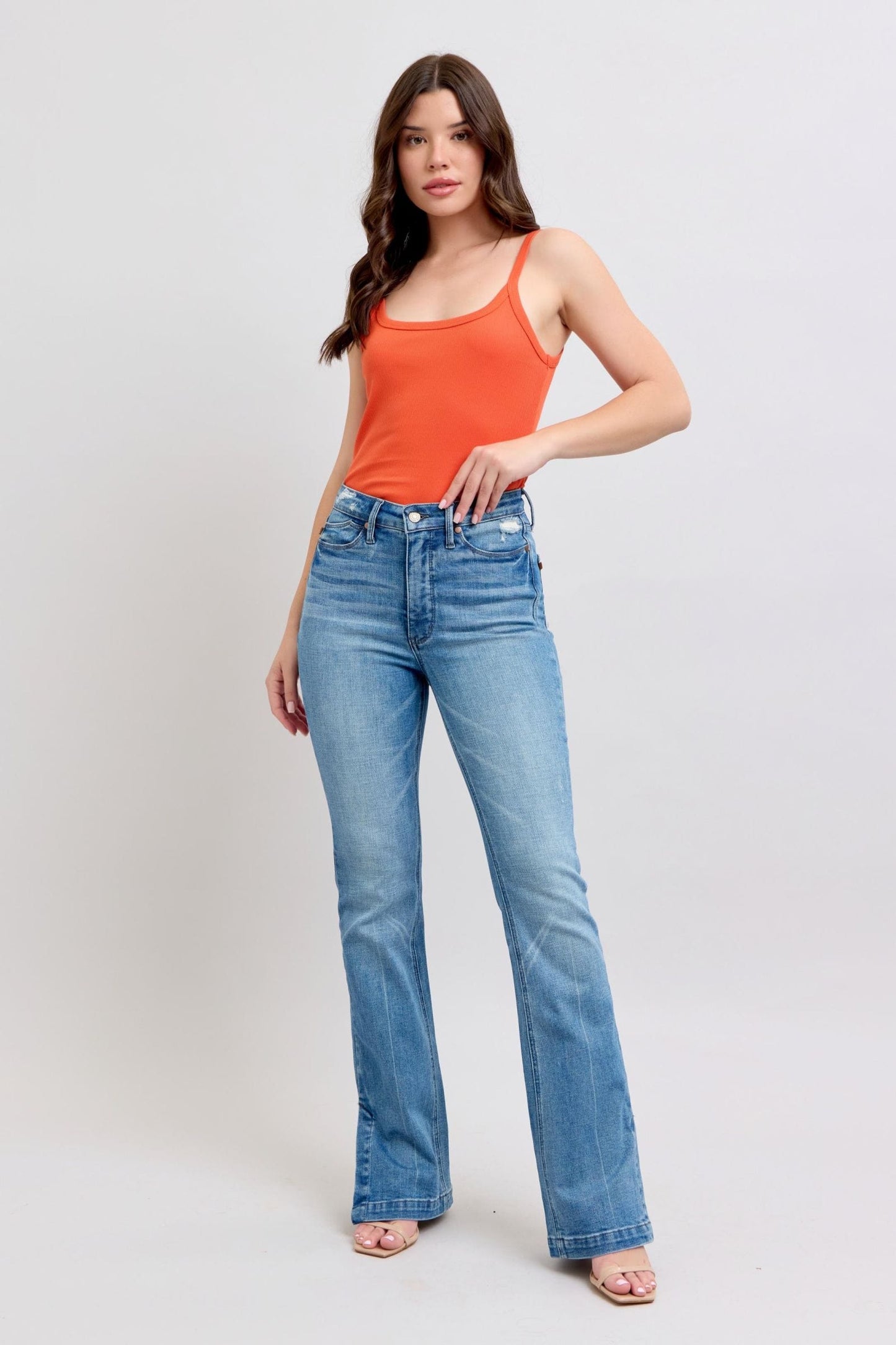 Judy Blue HW Tummy Control Vintage Wash Side Slit Slim Boot Jeans The Nichole Collection