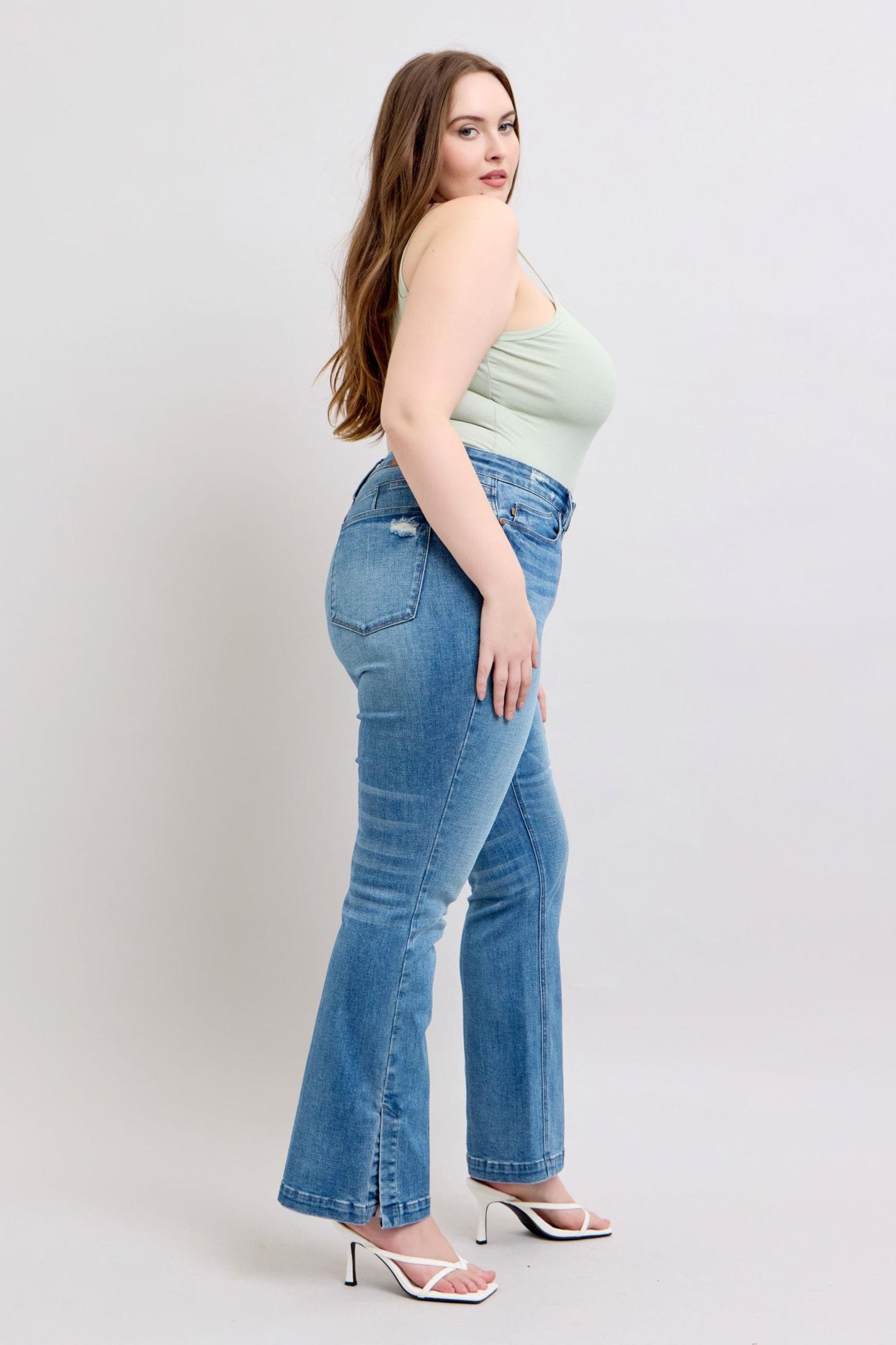 Judy Blue HW Tummy Control Vintage Wash Side Slit Slim Boot Jeans The Nichole Collection