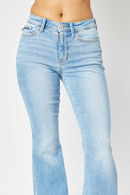 Judy Blue Mid Rise Raw Hem Slit Flare Jeans Judy Blue The Nichole Collection