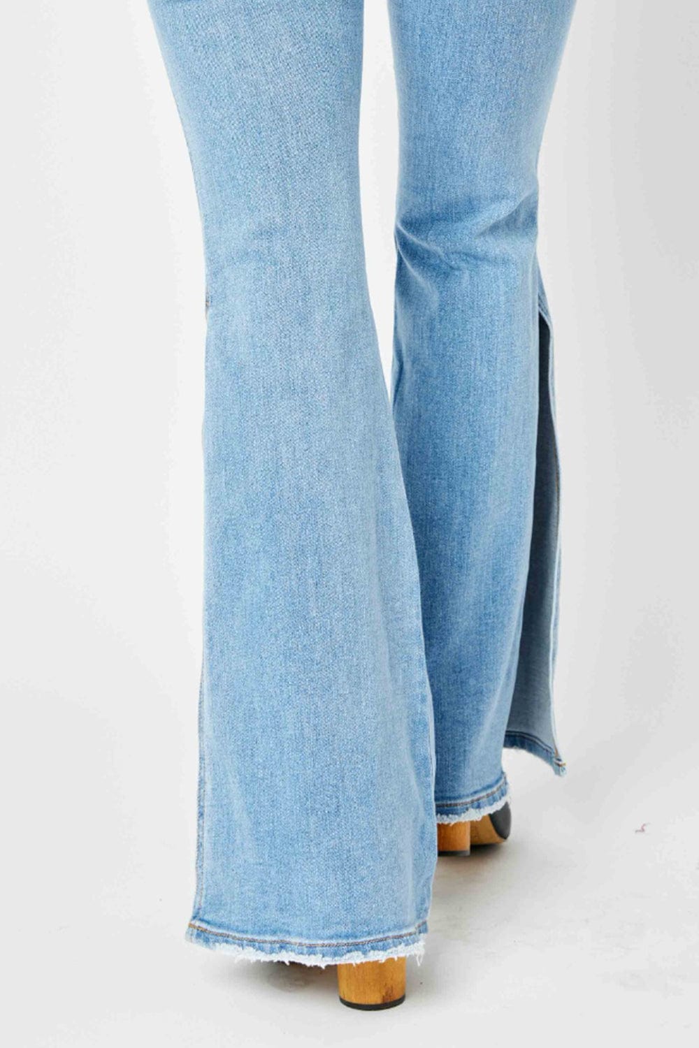 Judy Blue Mid Rise Raw Hem Slit Flare Jeans Judy Blue The Nichole Collection