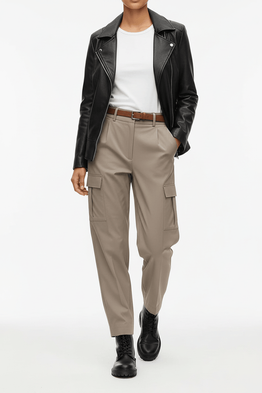 Khaki High-Waist Wide Leg Cargo Trousers The Nichole Collection