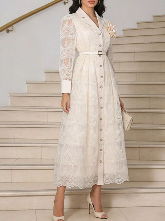 Lace Button Front Midi Dress White / M The Nichole Collection - Official Site