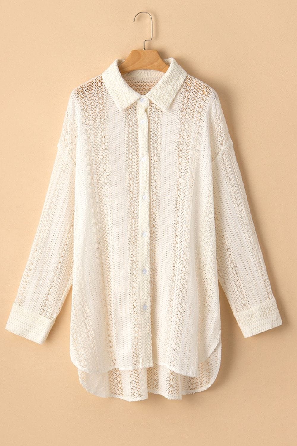 Lace Crochet Collared Neck Oversized Shirt The Nichole Collection