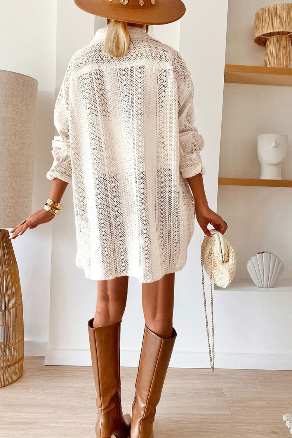 Lace Crochet Collared Neck Oversized Shirt The Nichole Collection