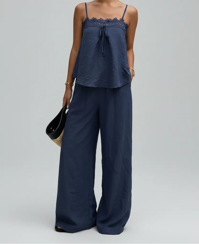 Lace Trim Cami and Wide-Leg Lounge Set | The Nichole Collection